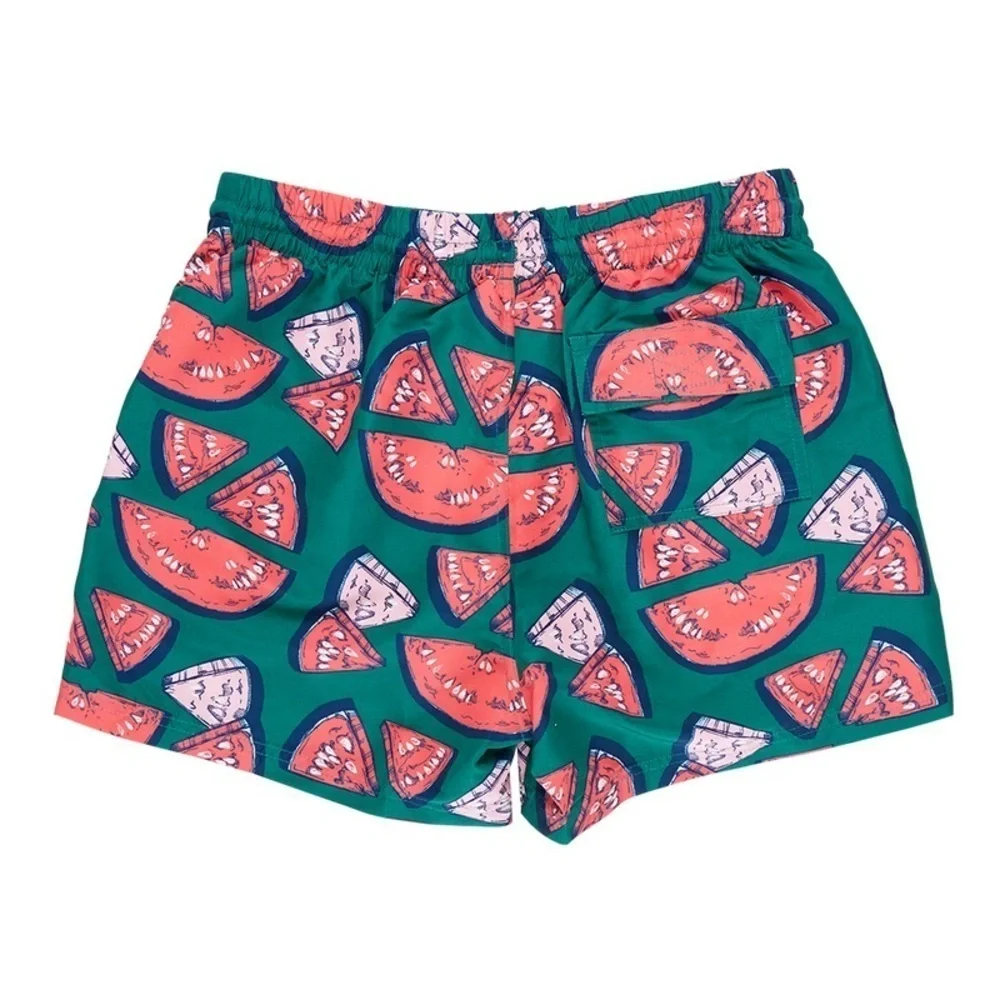 NWT Pink Chicken Blue Rooster Men’s Watermelon Puzzle Swim Trunks in size XL